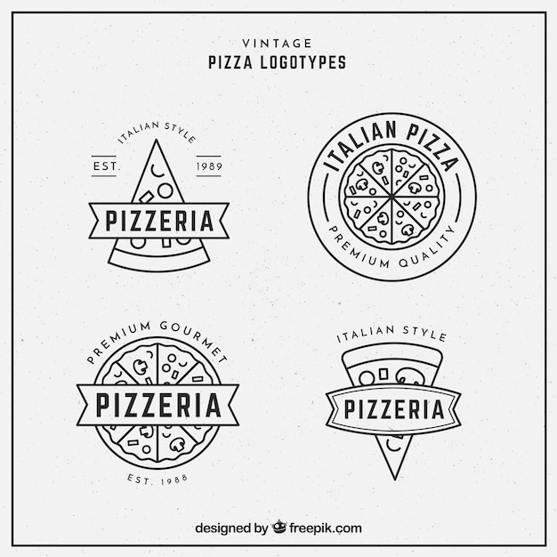 Vector pakje logo's van pizza's in lineaire stijl