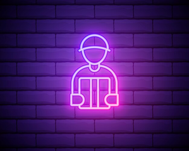 Pakket courier neon sign vector illustratie van levering promotie geïsoleerd op bakstenen muur