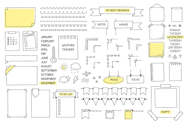 Pakket elementen voor bullet journals