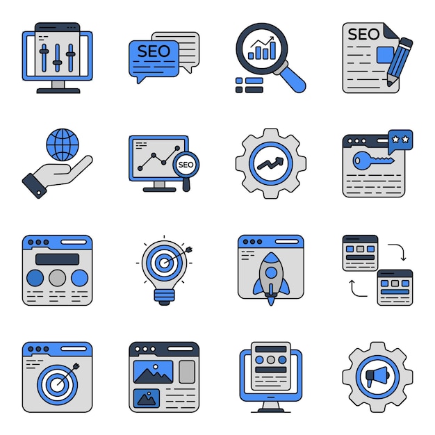 Pakket met platte webpictogrammen