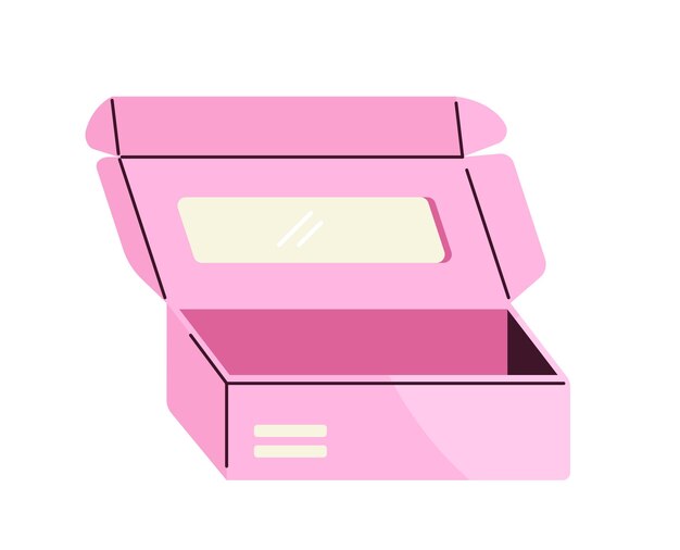 Pakket voor voedselconcept Kleurrijke container roze doos Fastfood en takeaway eten Sticker voor sociale netwerken en boodschappers Cartoon platte vector illustratie geïsoleerd op witte achtergrond