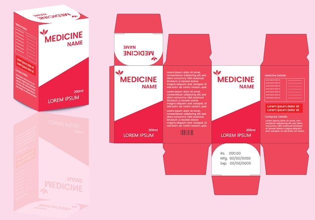 Pakketontwerp Doosontwerp Verpakkingssjabloon en gestanst ontwerp voor oogdruppelsiroop voor medicijnen