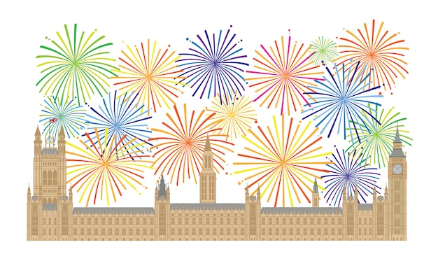 Palace of Westminster and Fireworks Illustration