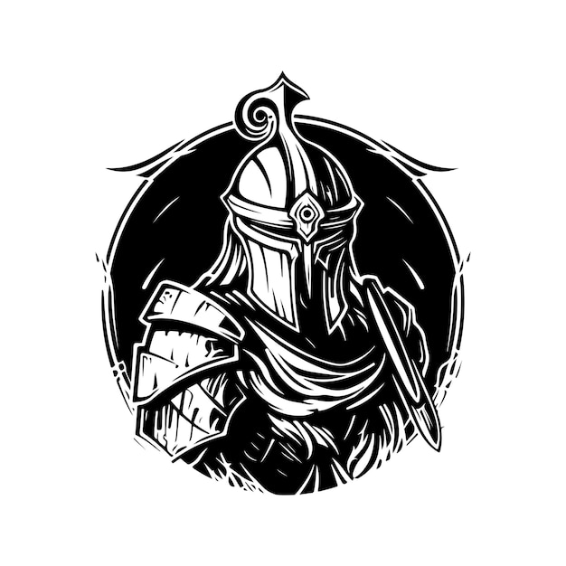 Paladin with beard vintage logo line art concept black and white color hand drawn illustration