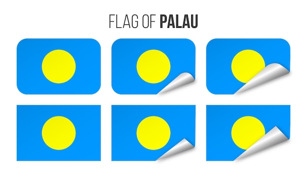 Palau flag labels stickers set Vector illustration 3d flags of Palau isolated on white