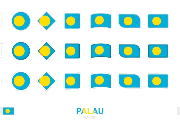 Set bandiera palau, semplici bandiere di palau con tre diversi effetti.