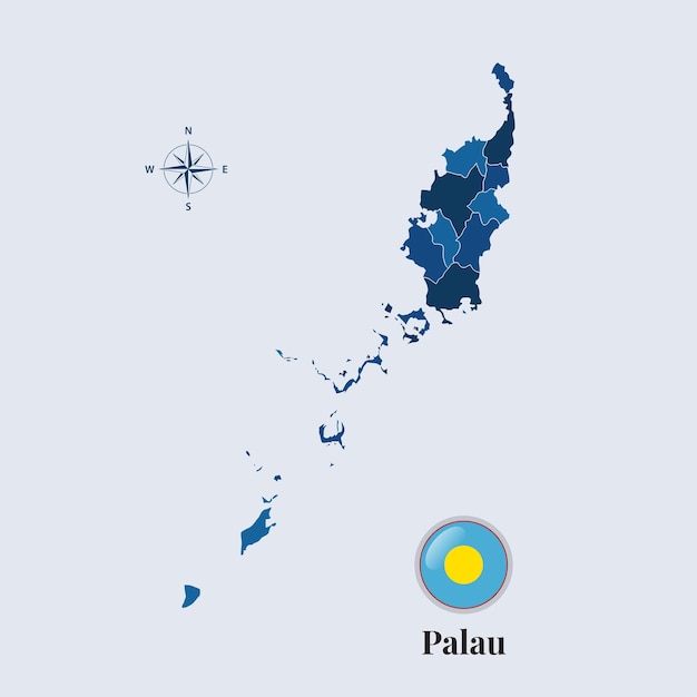 Palau map with flag Palau flag map