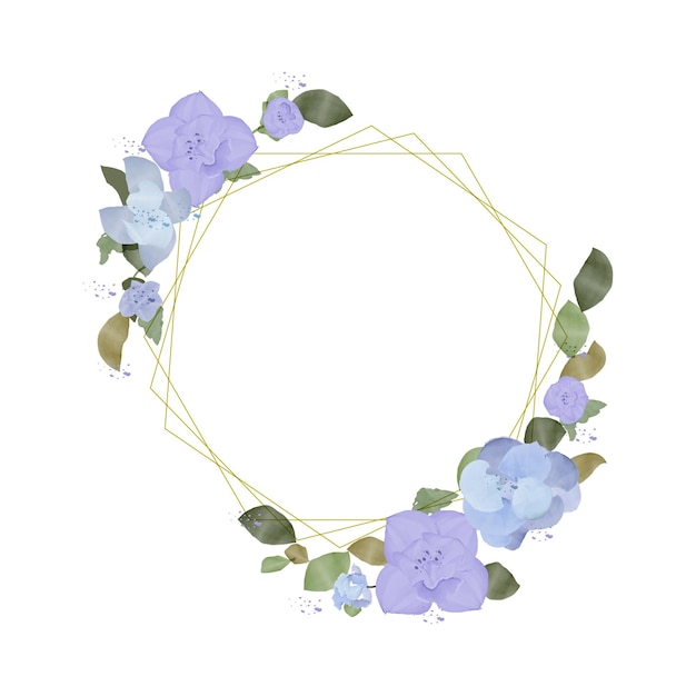 Pale blue flowers around a golden frame