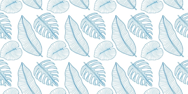 Pale blue seamless vector tropical pattern with palm leaves banana leaves monstera leaves for textiles wrapping paper covers