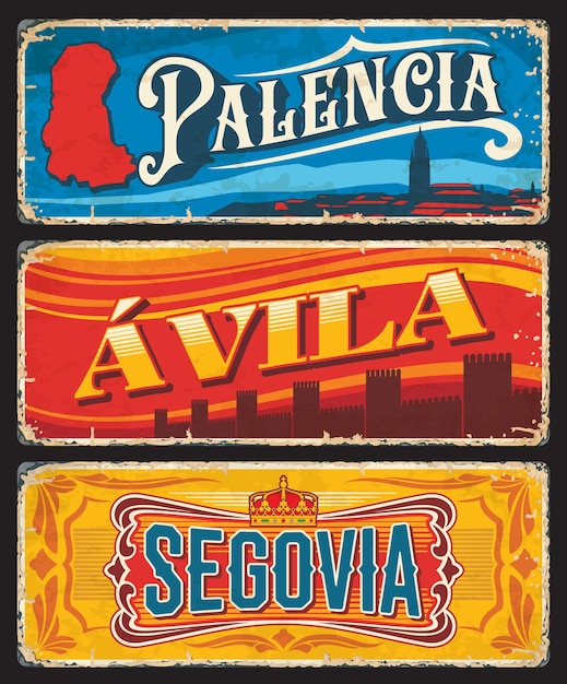 Vector palencia avila segovia spanish province plates