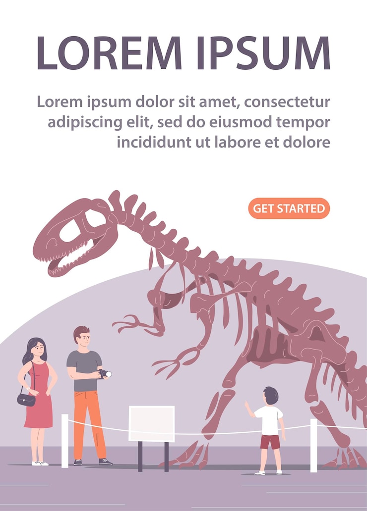 Vector paleontological museum with dinosaur skeletons