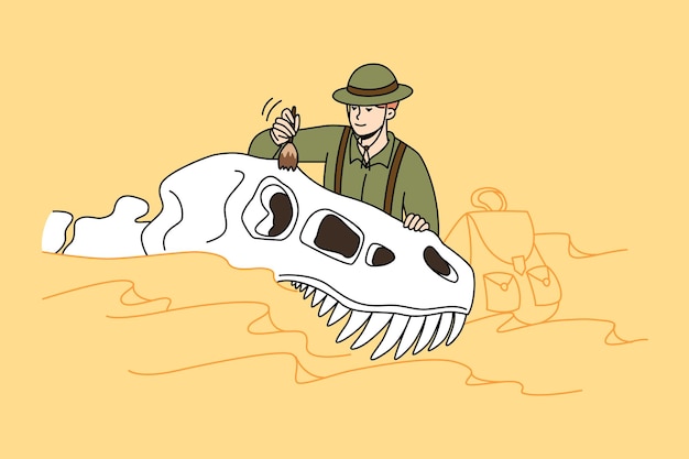 Paleontologist working with dinosaur fossils