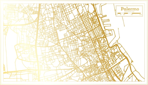 Palermo Sicilië-stadskaart in retrostijl in gouden kleuroverzichtskaart