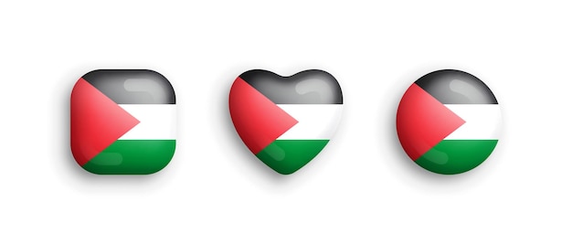 Palestina officiële nationale vlag 3D-vector glanzende pictogrammen geïsoleerd op de achtergrond