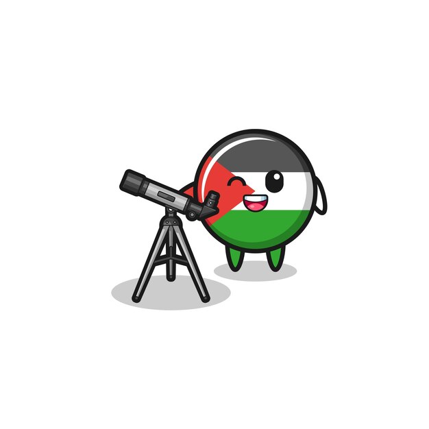 Palestina vlag astronoom mascotte met een modern telescoop schattig ontwerp