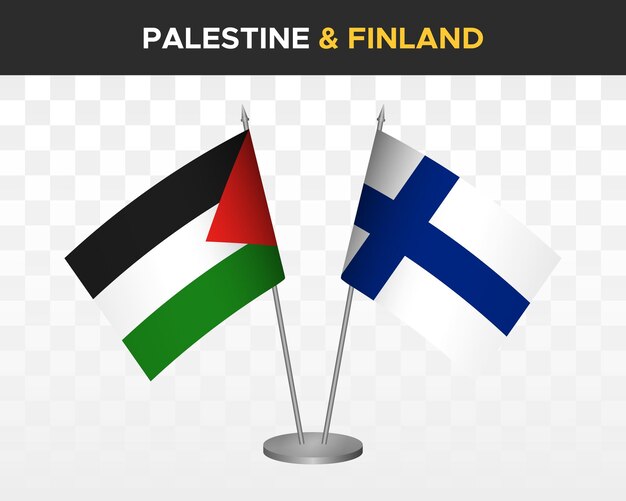 Palestina vs finland bureauvlaggen mockup geïsoleerde 3d vector illustratie palestijnse tafelvlaggen