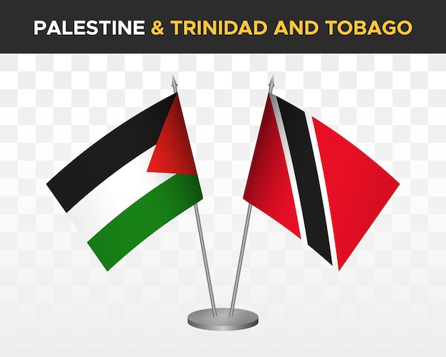 Palestina vs Trinidad Tobago Bureau vlaggen mockup geïsoleerde 3d vector illustratie tafel vlaggen