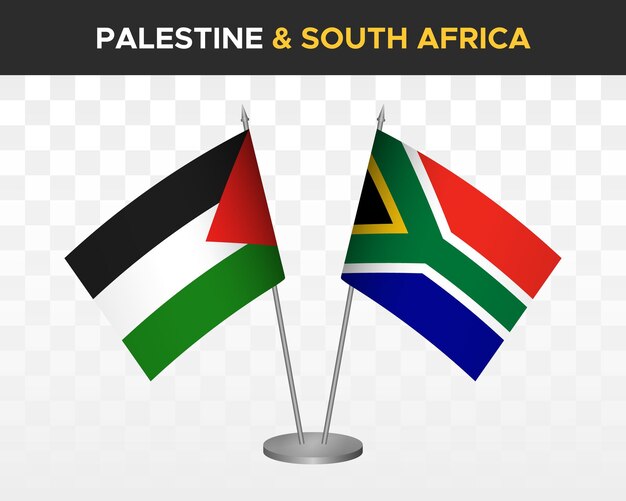Palestina vs Zuid-Afrika Bureau vlaggen mockup geïsoleerde 3d vector illustratie Palestijnse tafel vlaggen
