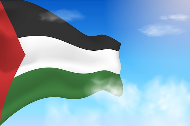 Palestine flag in the clouds. Vector flag waving in the sky. National day realistic flag