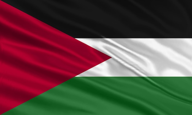 パレスチナの旗のデザイン。サテンまたはシルク生地で作られたパレスチナの旗を振っています。ベクトル イラスト。