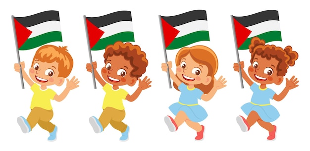 Palestine flag in hand. children holding flag. national flag of palestine