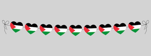 Vettore ghirlanda di cuore della bandiera della palestina stringa di cuori per la decorazione di feste all'aperto illustrazione vettoriale