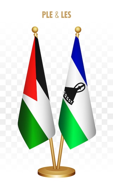 Vettore bandiere permanenti della palestina e del lesotho isolate su bianco bandiera da tavolo palestinese