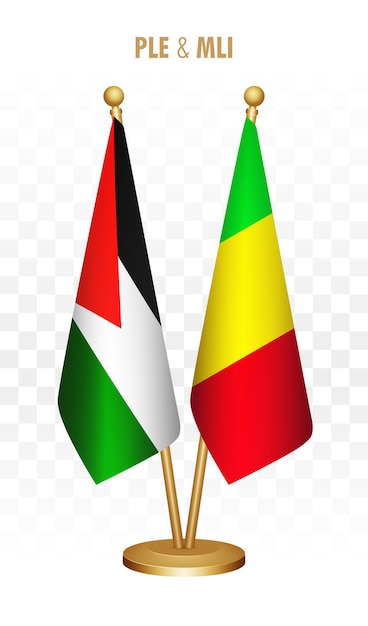 Palestine and mali standing flags isolated on white palestinian desk flag
