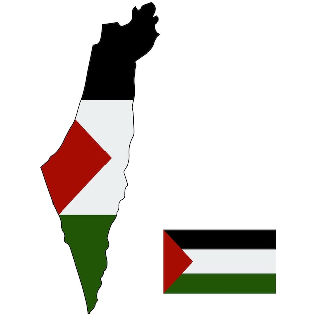 Vettore mappa della palestina con illustrazione vettoriale della bandiera isolata su sfondo bianco