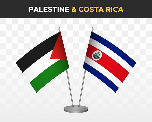 Palestine vs costa rica desk flags mockup isolated 3d vector illustration palestinian table flags