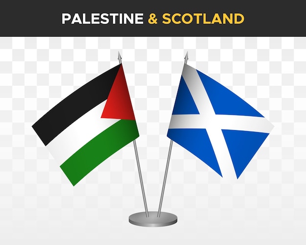Palestine vs scotland desk flags mockup isolated 3d vector illustration palestinian table flags