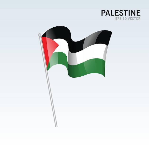 Palestine waving flag isolated on gray