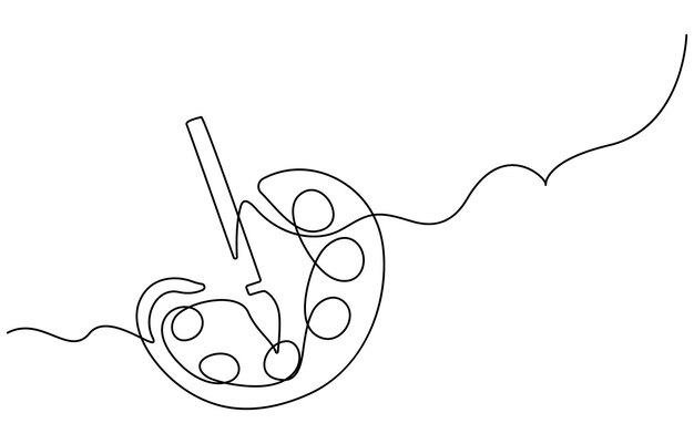 パレットとペイントブレッシュの連続的な1行絵のベクトルイラスト