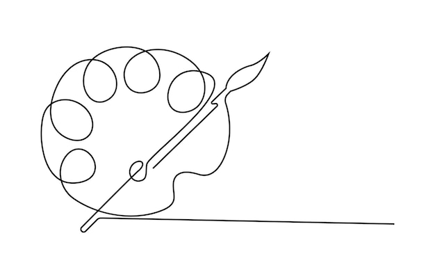 パレットとペイントブレッシュの連続的な1行絵のベクトルイラスト