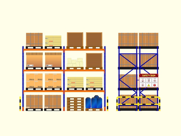 Pallets rekken met pallet multiplex en kunststof veiligheidsbord voor pallets in de industrie