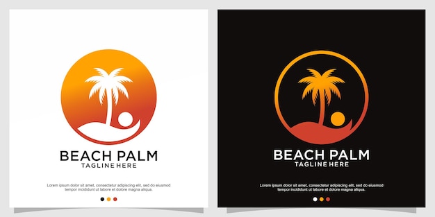 Palm beach logo abstract met modern concept premium vector