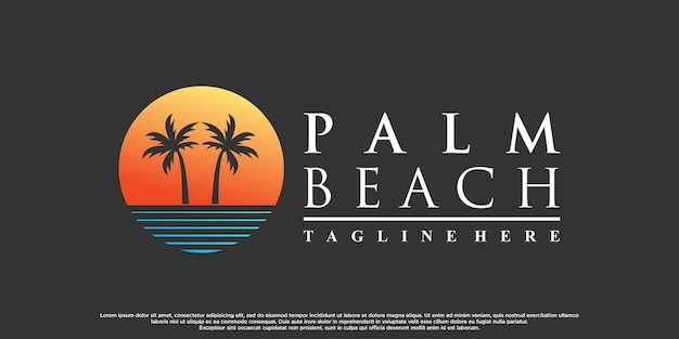 Design del logo palm beach con concetto di colore in stile sfumato vettore premium