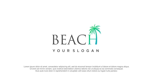 Логотип пальмового пляжа с креативным стилем и уникальным дизайном элементов премиум-вектора