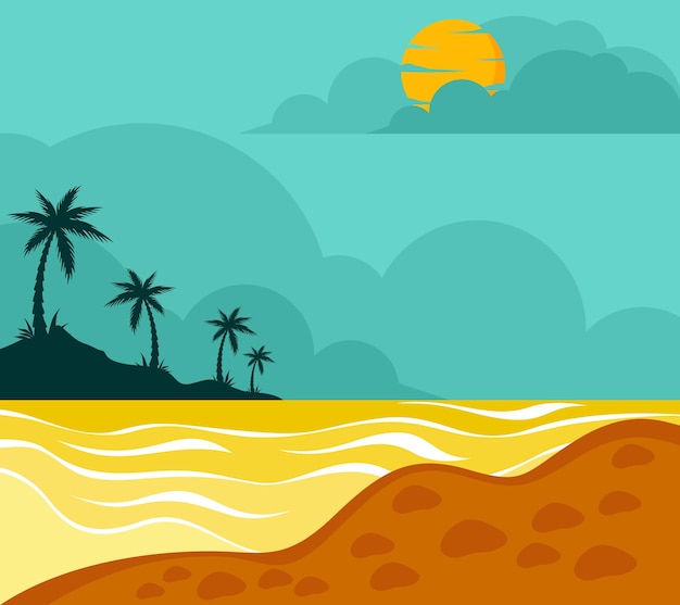 Vector palm on the beach vector illustration landscape background