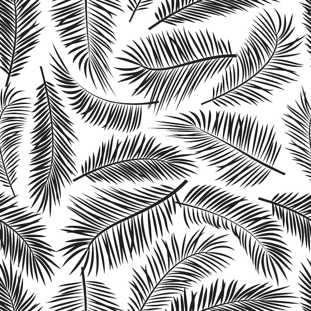 Vector palm blad naadloze patroon zwart-wit tropic