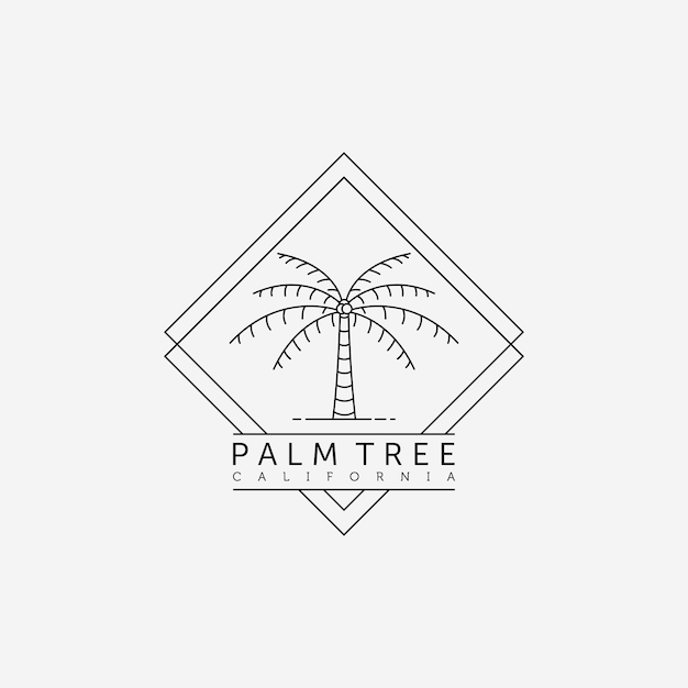 Palm or Coconut Line Art Logo Vector Illustration Design Concept Vintage Hand Drawn Palm Logo Badge Template Design