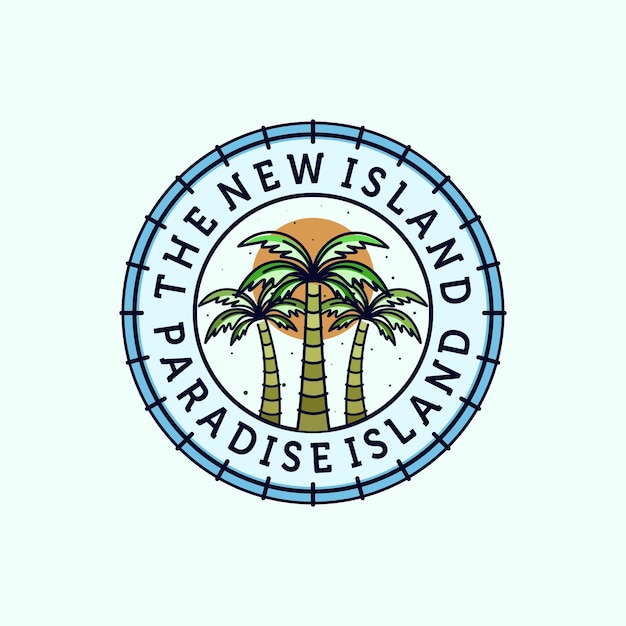 Vettore design dell'illustrazione vettoriale con logo palm o coconut design modello logo palm o coconut tramonto nel concetto di logo dell'isola