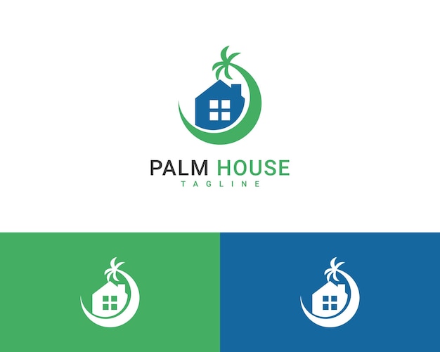 パームハウスのロゴのテンプレートビーチのロゴヤシの木と家のコンセプト