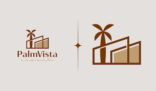 Modello di logo palm house resort simbolo premium creativo universale illustrazione vettoriale modello di design minimo creativo simbolo per l'identità aziendale aziendale