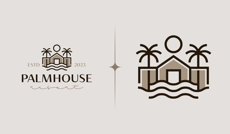 Palm House Resort Logo Template Universeel creatief premium symbool Vector illustratie Creative Minimal design template Symbool voor Corporate Business Identity