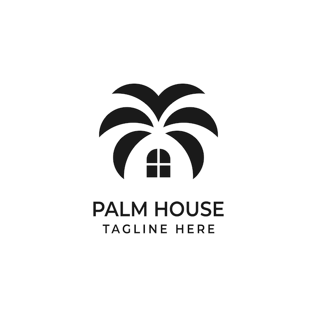 Palm House Tree Home Logo Design Vector Illustration