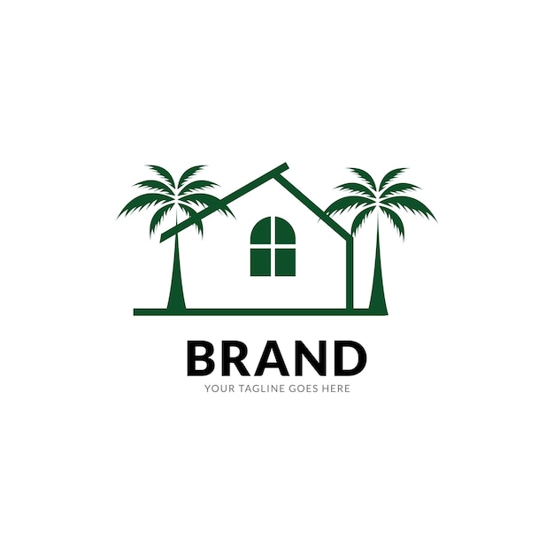 Palm House Tree Home Logo Vector Icon Illustration