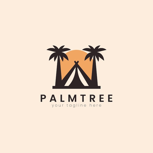 パーム ハウス ツリーのロゴのテンプレートは、熱帯のビーチ ホーム ホテルやリゾートのロゴ デザイン ベクトル図に使用できます。
