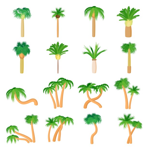 Palm icons set in cartoon style vector