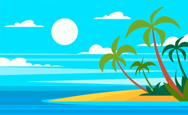 Palm island vector illustration in cartoon style.